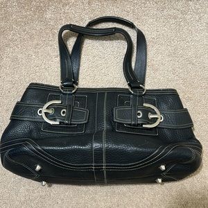 COACH Black Pebble Leather Satchel Shoulder Bag